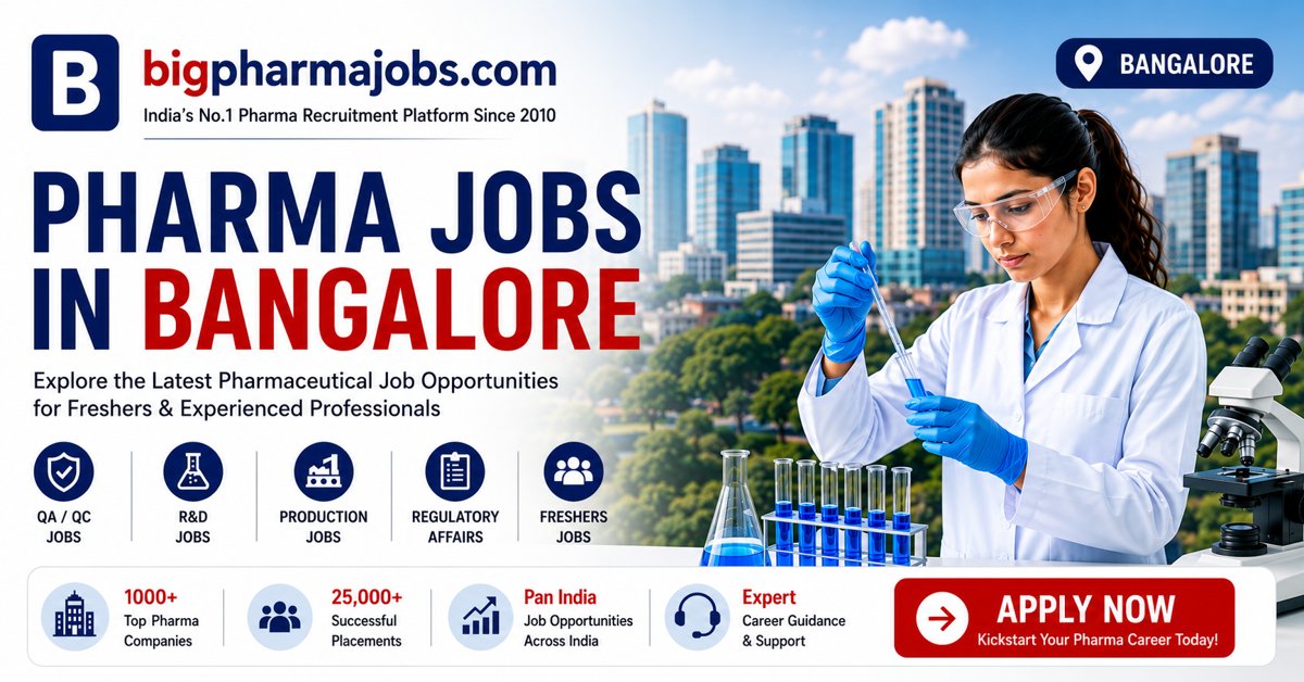 Pharma Jobs in Bangalore 2026 | Latest Pharmaceutical Jobs in Bangalore | BIG PHARMA JOBS